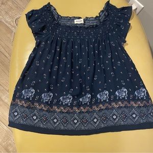 Abercrombie Kids Girls Ruched Blouse Navy Elephant Print XL (16)